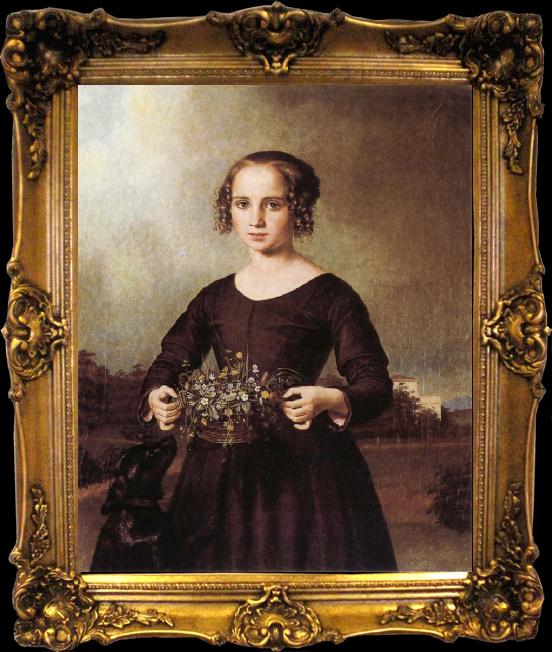 framed  Ferdinand von Rayski Portrait of a Young Girl, Ta026